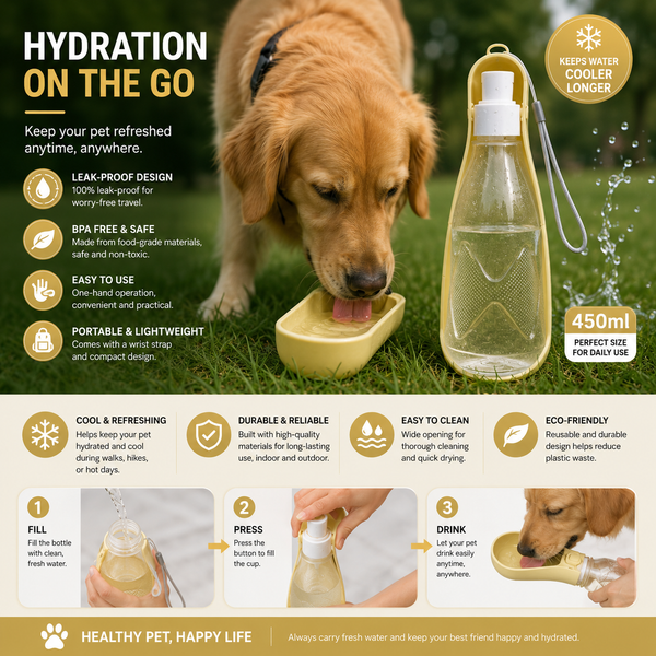 IceTail HydroWalk — portable dog water bottle with integrated tray